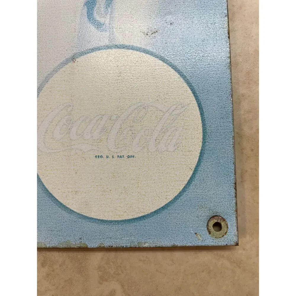 Sign Coca-Cola Beautiful Brunette Metal Tin Desperate Enterprises Blue